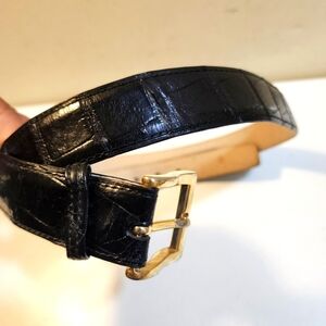 Neiman Marcus American Allegaitor Men Black Leather Belt with Gold Buckle 40